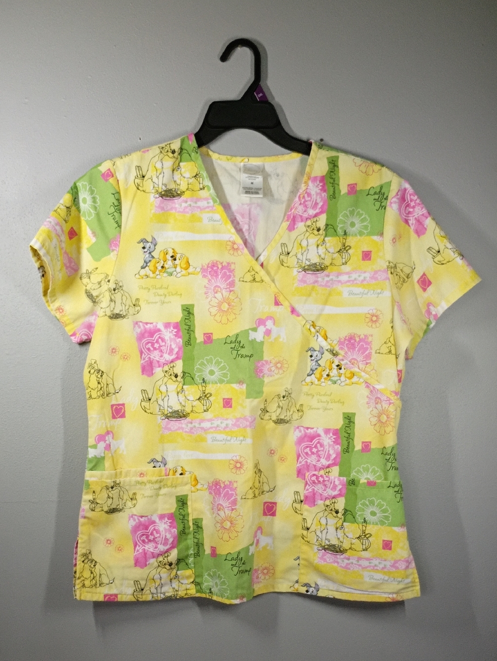 Disney Women's Yellow Floral  Scrub Top Size Medium